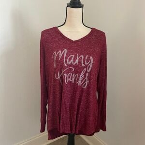 Sonoma Many Thanks Long Sleeve Top size Large Maroon Red Comfy Soft Layer Lounge